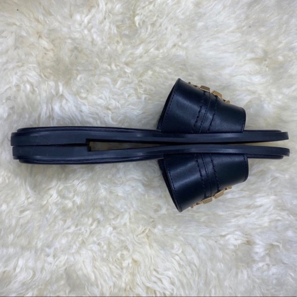 Tory Burch Everly Black Leather Slide Sandals 6 - Picture 4 of 8